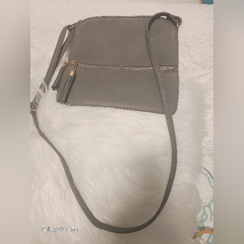 Chic Gray Crossbody Bag with Tassel